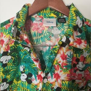 Disney Mickey Mouse Hawaiian floral tropical button up shirt